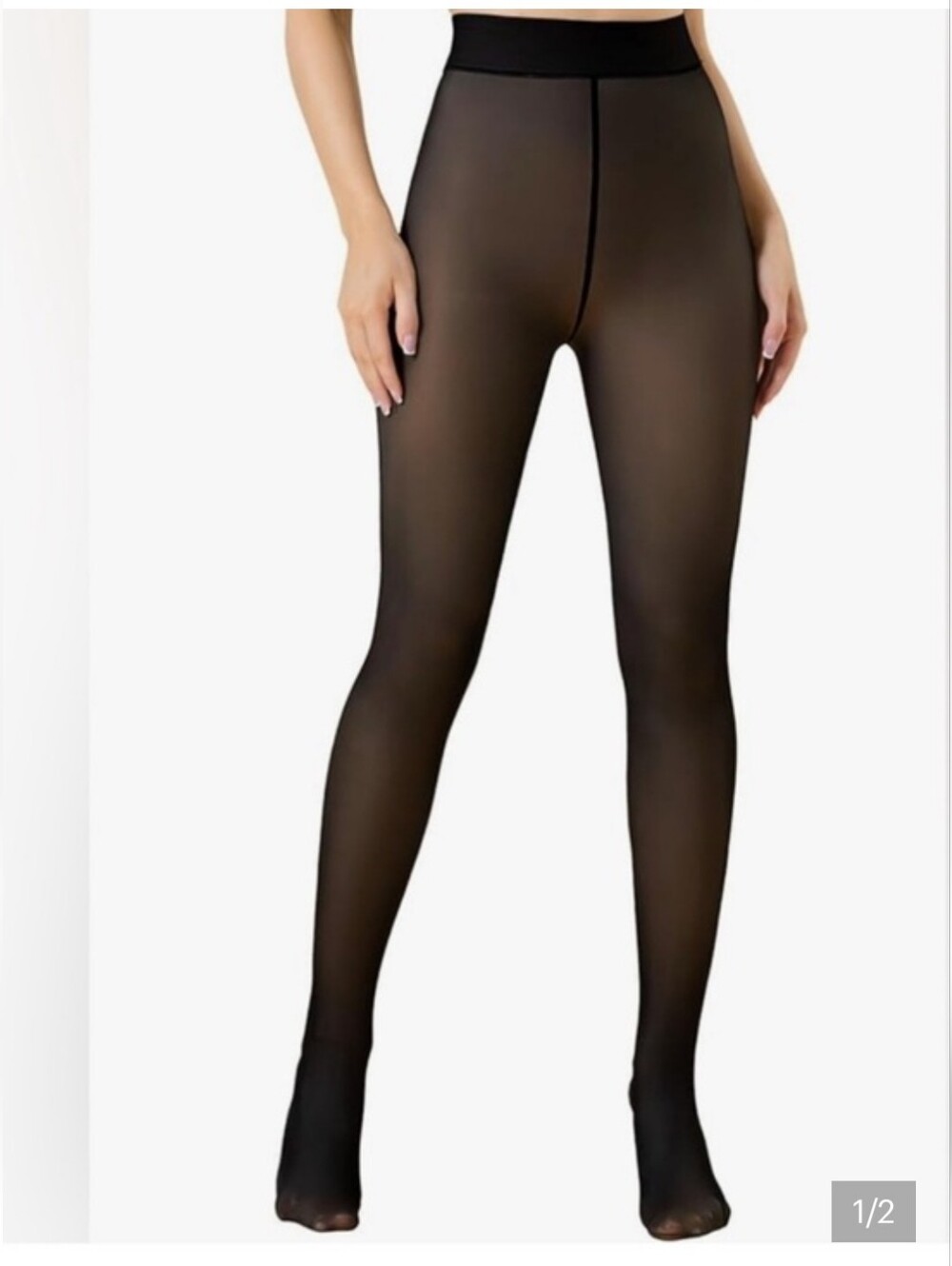 Halston Sheer Illusion Footed Tights Womens Size Small Black Nude Lined One Pair